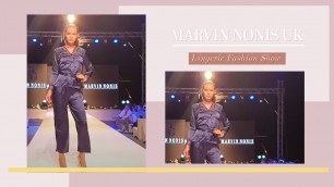 'Model Wears 2 Piece Purple Silk Pyjamas in Lingerie Fashion Show'