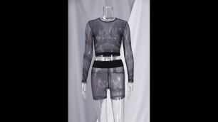 'Early autumn new fashion mesh see through without lining stretch sexy two-piece set DA001291'