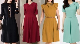 'latest fashion new arrival plain georgette women midi dresses A-LINE DRESSES WITH SLEEVES AND NECK'